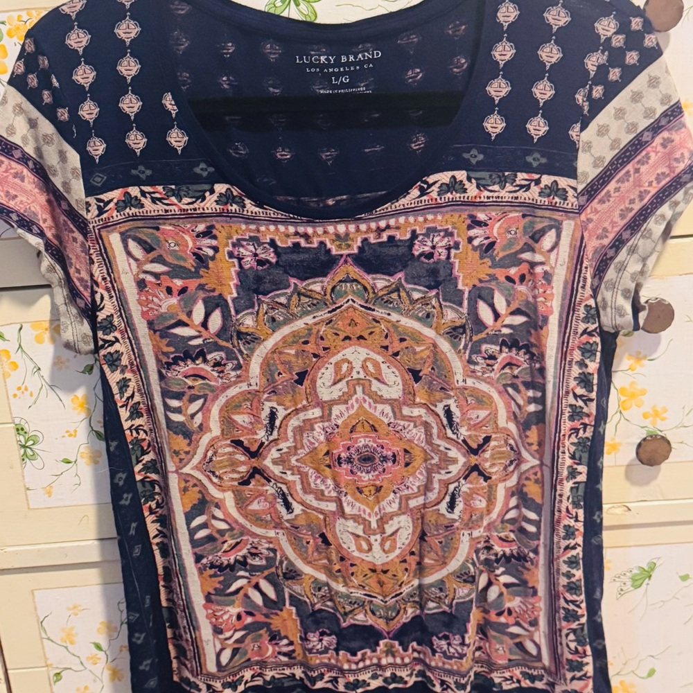 Lucky Brand Women's Multicolor Short Sleeve Top
